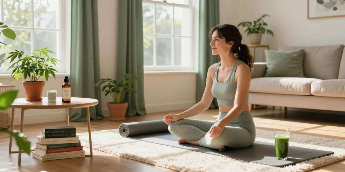 Ministry of Cannabis CBD oil integrated into a wellness routine, featuring natural elements and a relaxing atmosphere.