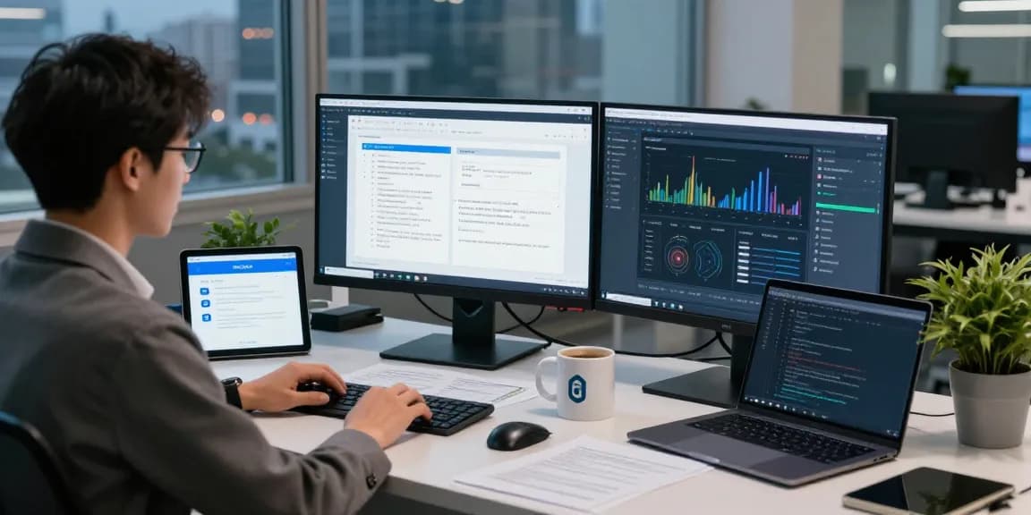 Detect fraud in pdf files using advanced AI technology in a modern workspace.