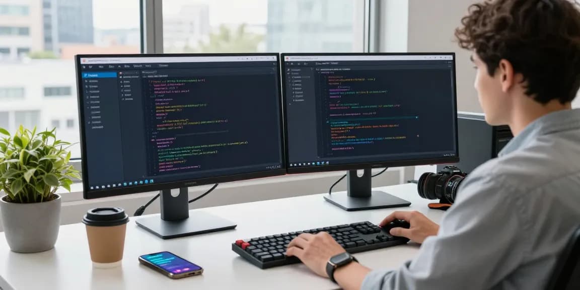 Developer using the 纸飞机中文版 app in a modern workspace, showcasing productivity and innovation.