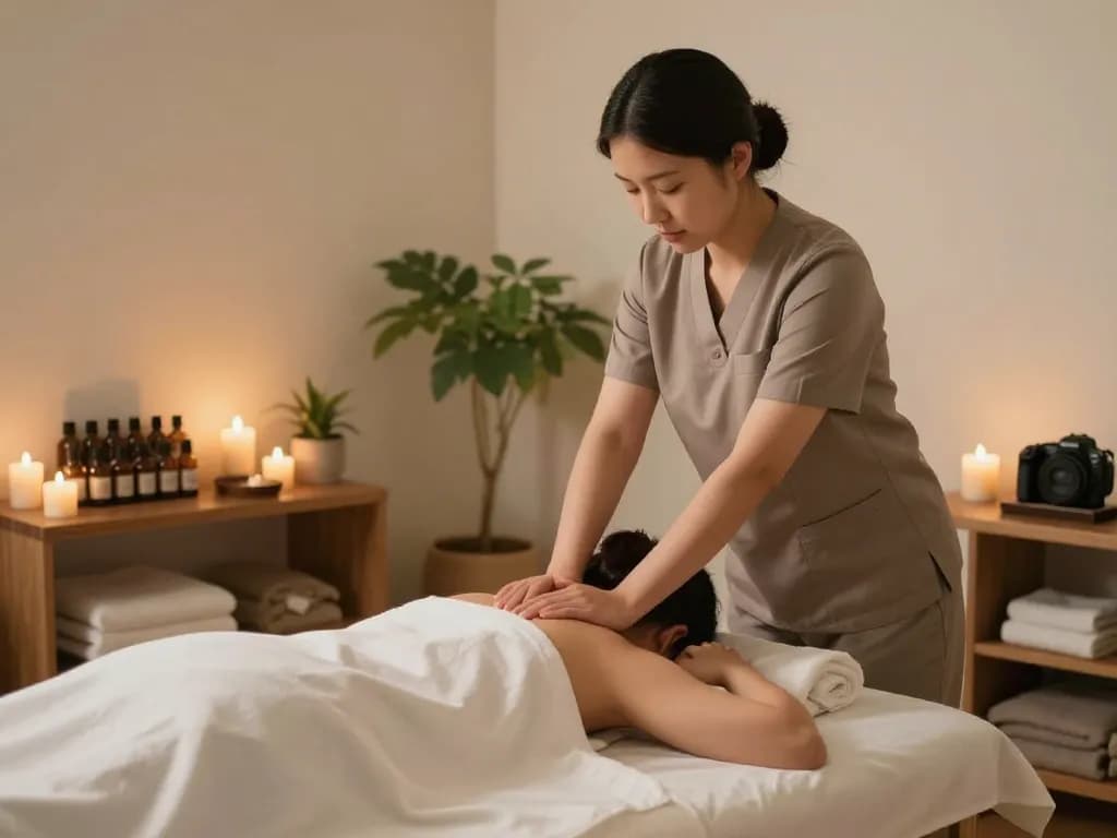 Experience a soothing 구로마사지 session in a tranquil wellness center with essential oils and soothing ambiance.