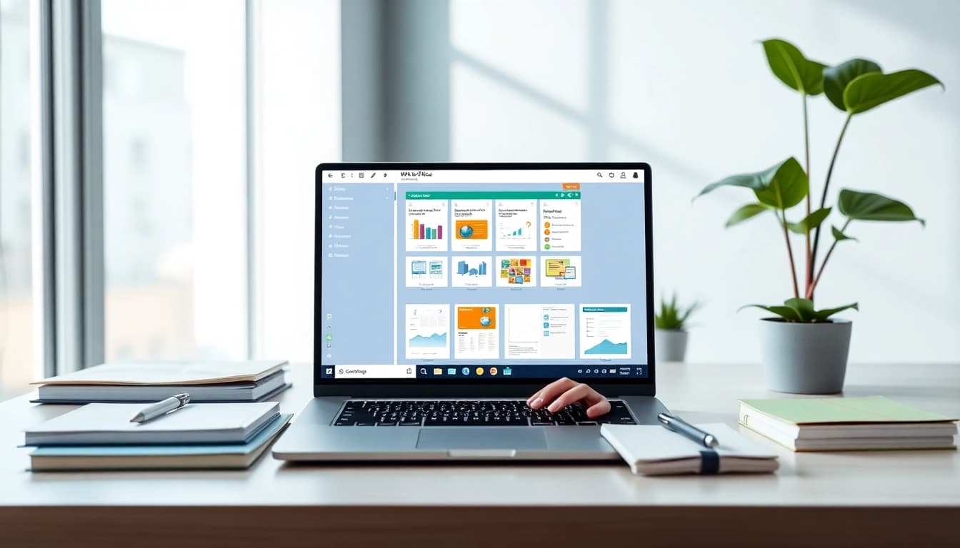 在现代办公室工作区中显示的 WPS Office 桌面界面，突出生产力工具。