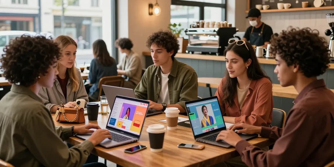 Diverse friends enjoying time at a coffee shop while discussing trends at https://shs-dome5.com/ in an urban setting.