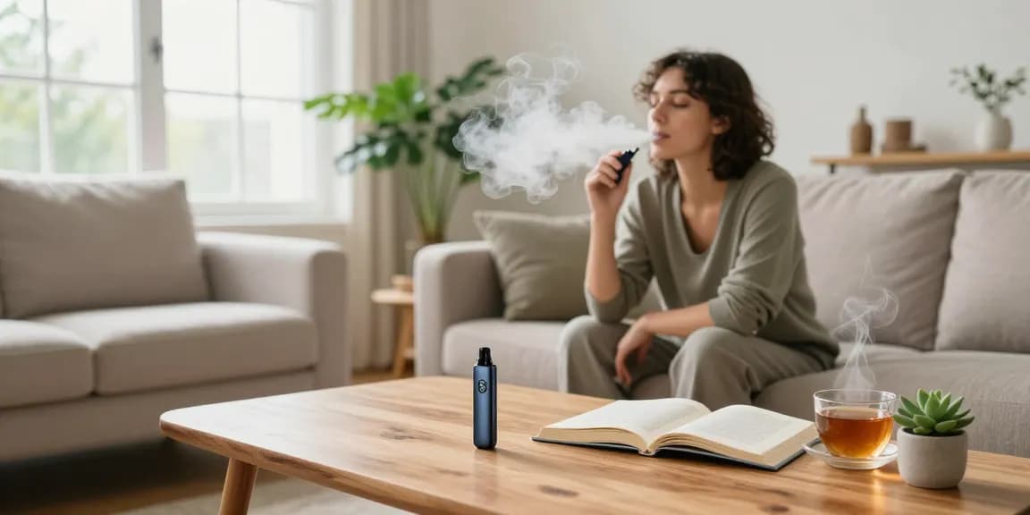 Disposable THC vape in natural wellness scene promoting an organic lifestyle with relaxation elements.