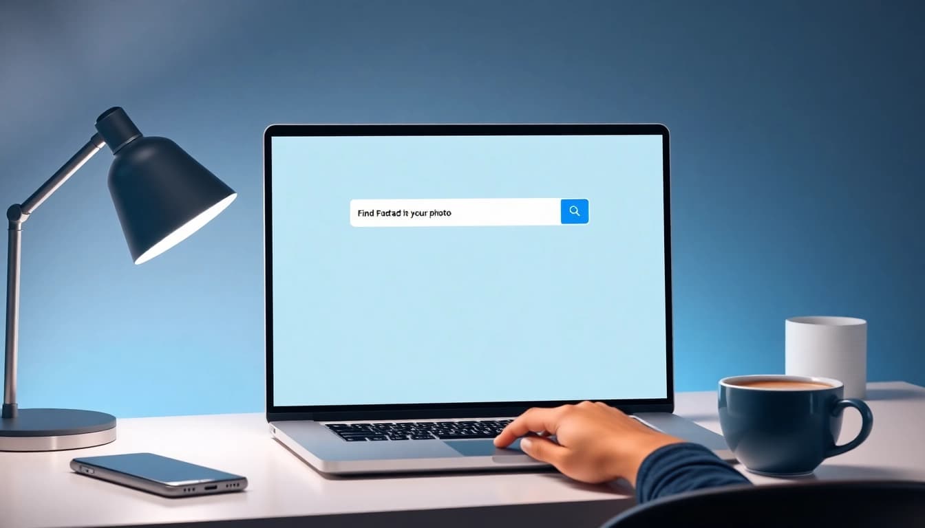 Search OnlyFans by photo using a modern digital interface in a professional workspace.