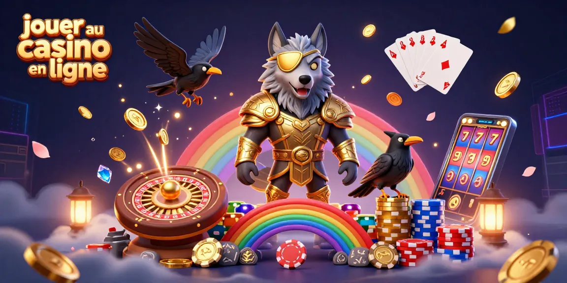 Jouer au casino en ligne avec des symboles de chance et des éléments de casino animés dans une illustration 3D détaillée.