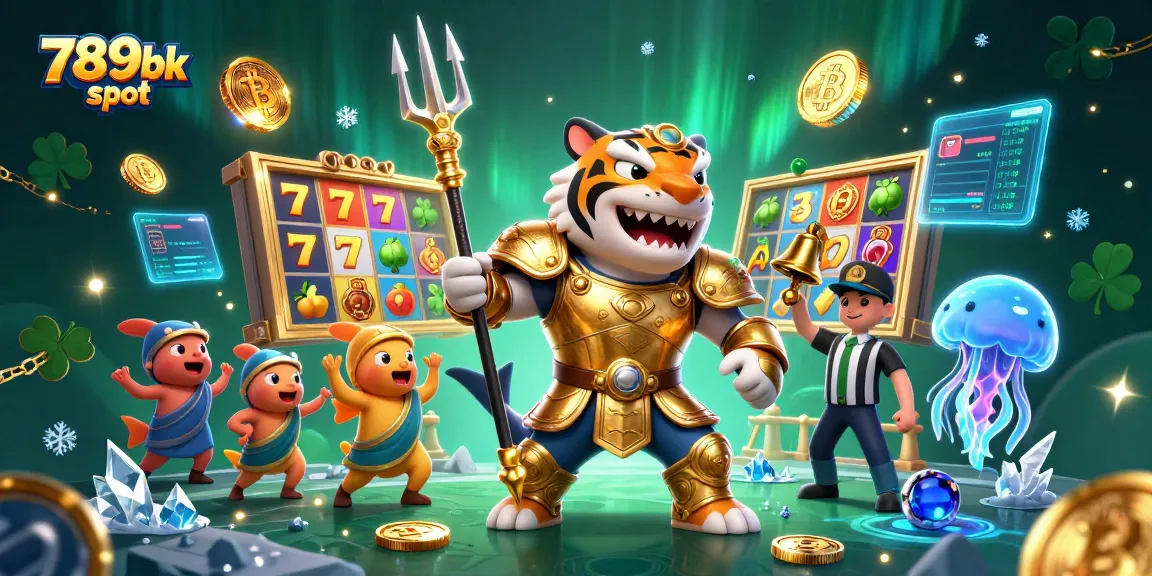 Experience the thrill of 789bk slot with a dynamic underwater scene featuring a tiger shark and vivid slot elements.