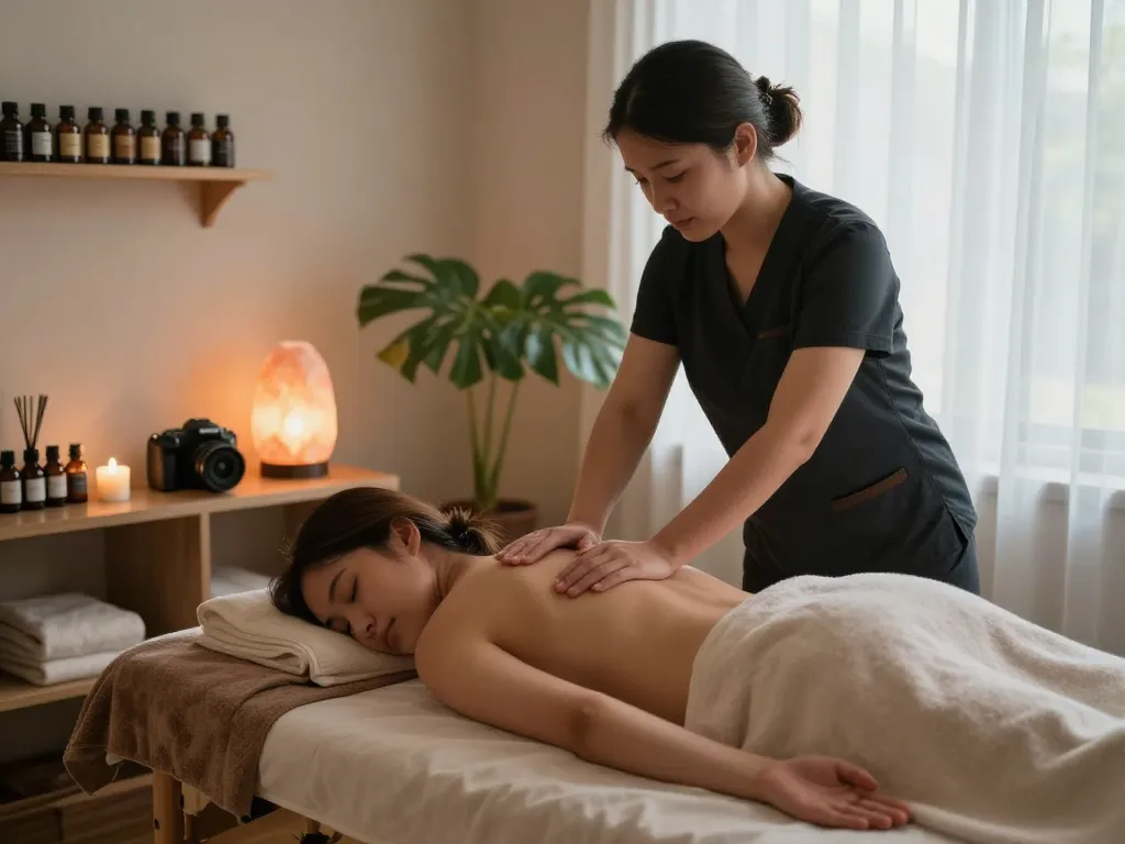 Swedish massage therapy in a tranquil spa room with soothing ambiance and warm lighting.