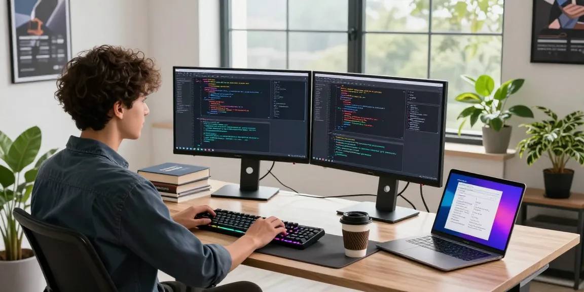 Developer coding at a desk with multiple screens, showcasing the 纸飞机中文版 in a modern tech workspace.