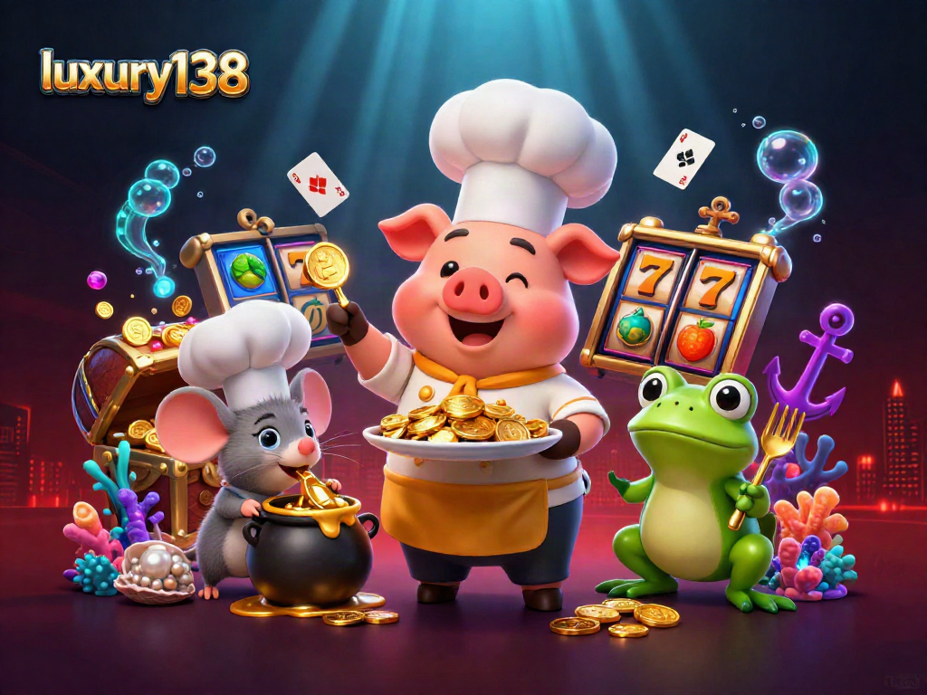 luxury138 mendapatkan jackpot besar dengan simbol slot dan koin emas dalam ilustrasi kasino