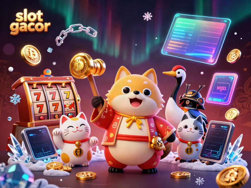 Join the fun with slot gacor characters celebrating jackpot wins in a vibrant casino scene.