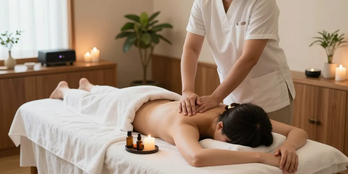 Relaxing scene of a therapist providing 영등포스웨디시 massage in a serene spa with soft lighting and calming atmosphere.