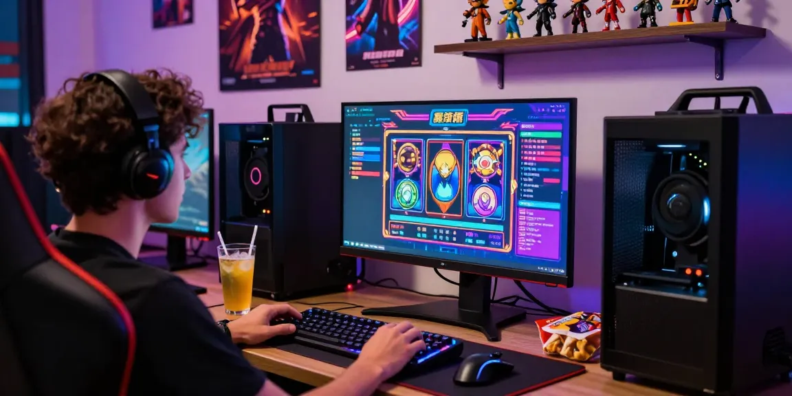 Kudaliar89: Pemain slot online di ruang gaming modern dengan monitor cerah.