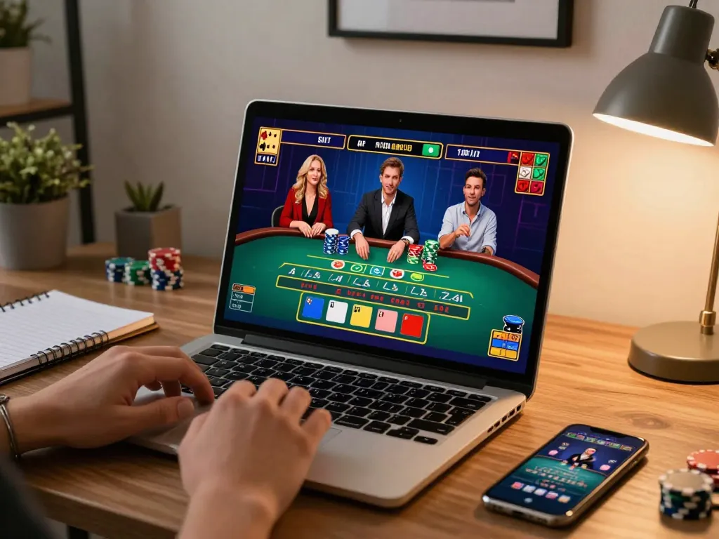 Player engaging in live baccarat on rr88 com, showcasing strategic betting setup in modern home