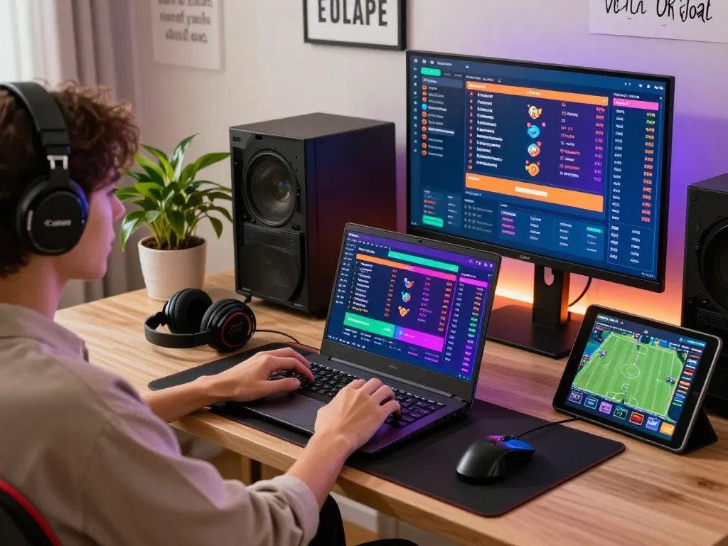 Engaging online gaming scene showcasing nhà cái 8kbet platform with vibrant atmosphere and modern home office.
