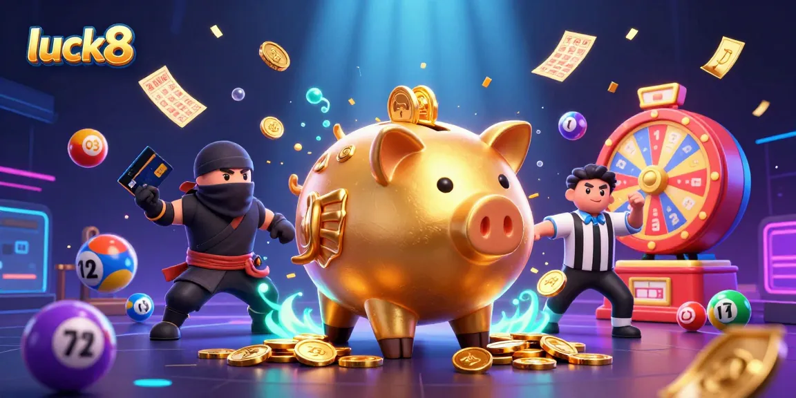 Join the excitement at luck8 with a vibrant scene of gambling elements and characters in a thrilling casino atmosphere.