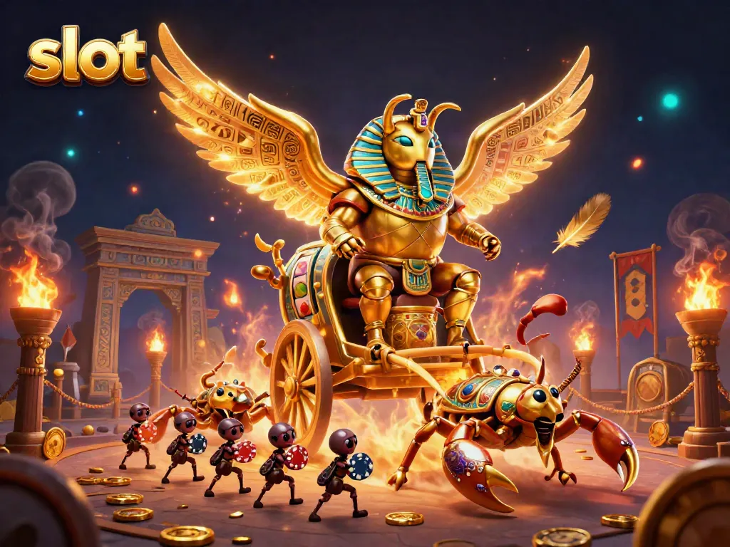 Experience thrilling slots gameplay with the golden scarab beetle in a dynamic casino illustration