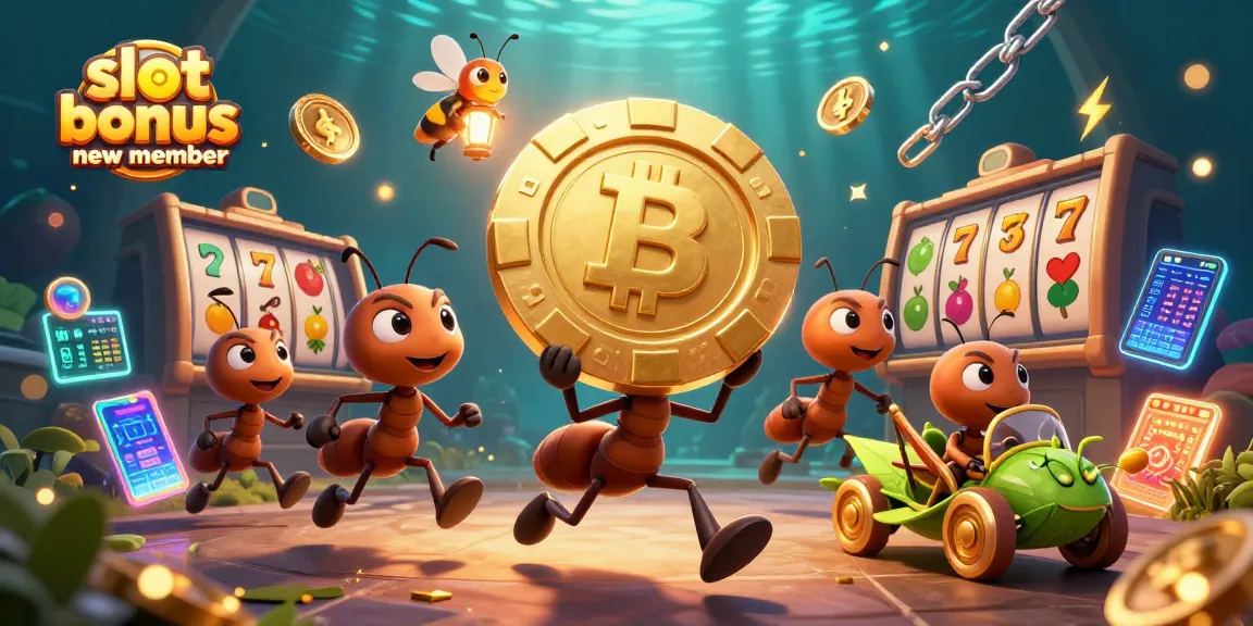 Join the thrilling adventure of the slot bonus new member and discover a heist with ants, poker chips, and crypto coins.