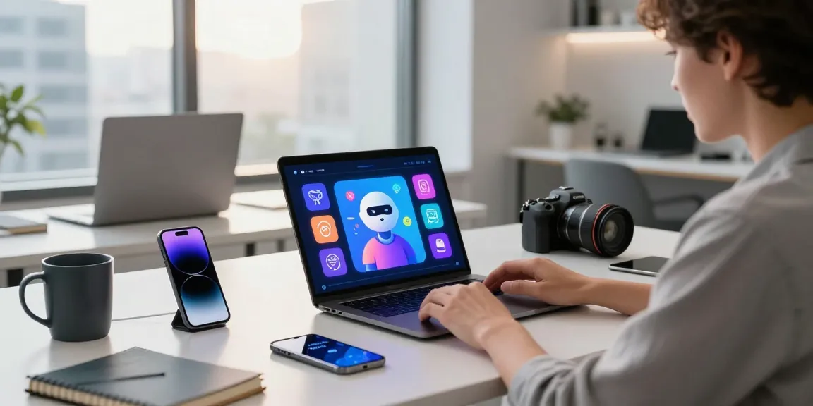 Engaging with ai nsfw chatbot on a modern workspace, showcasing vibrant interactive technology.