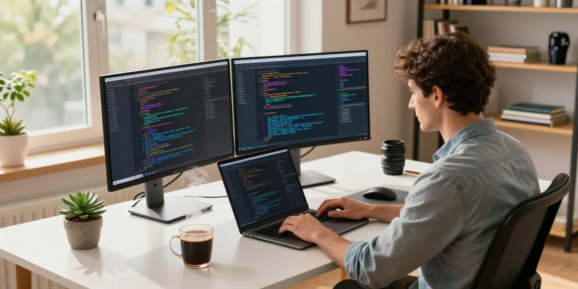Open claw personal AI assistant in a modern home office environment showcasing innovative software development workspace with coding displays.