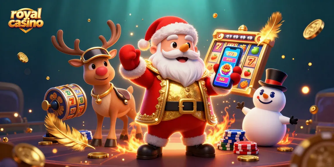 Experience royal casino action with Santa Claus, his reindeer, and snowman amidst jackpot delights.