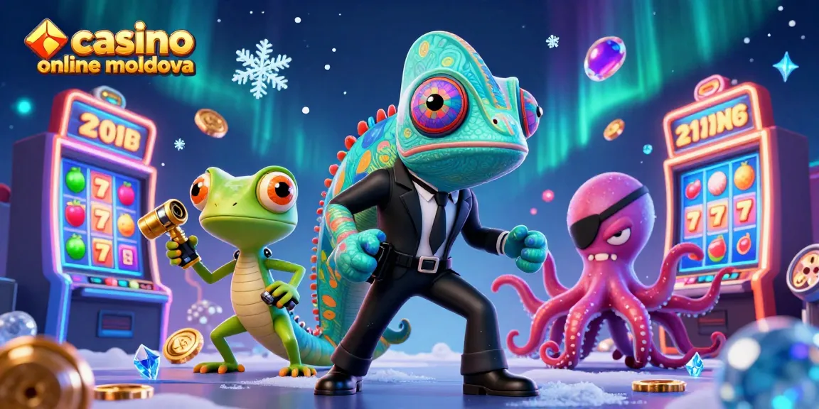 Joacă la casino online moldova cu un chameleon agent secret și un gecko tehnologic în mijlocul sloturilor strălucitoare.