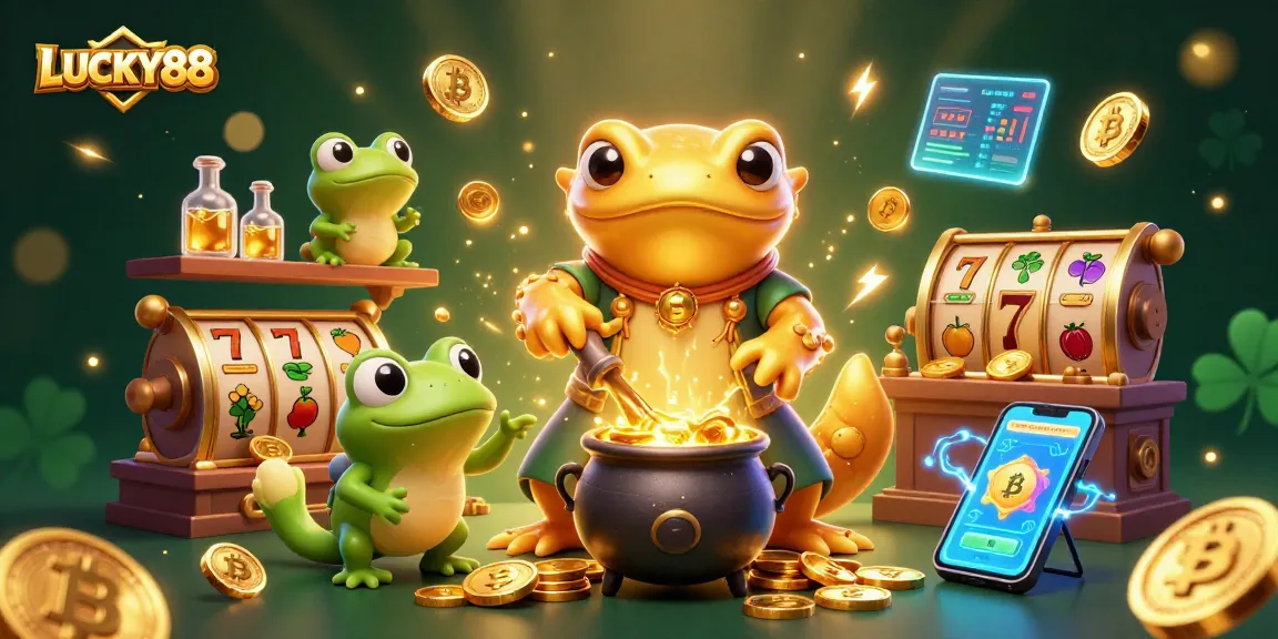 Engage with the LUCKY88 slot machine featuring a 3D scene of animated whimsical alchemists