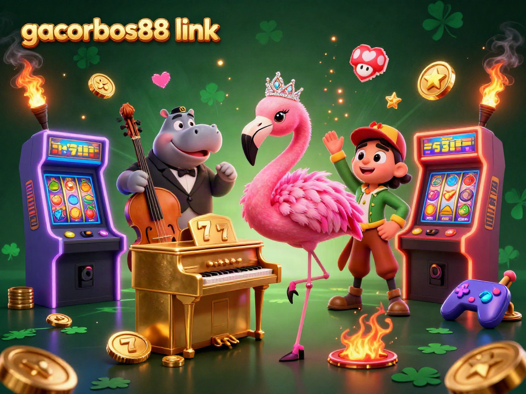 Spin the reels at gacorbos88 link with this vibrant illustration of casino characters and gaming elements.