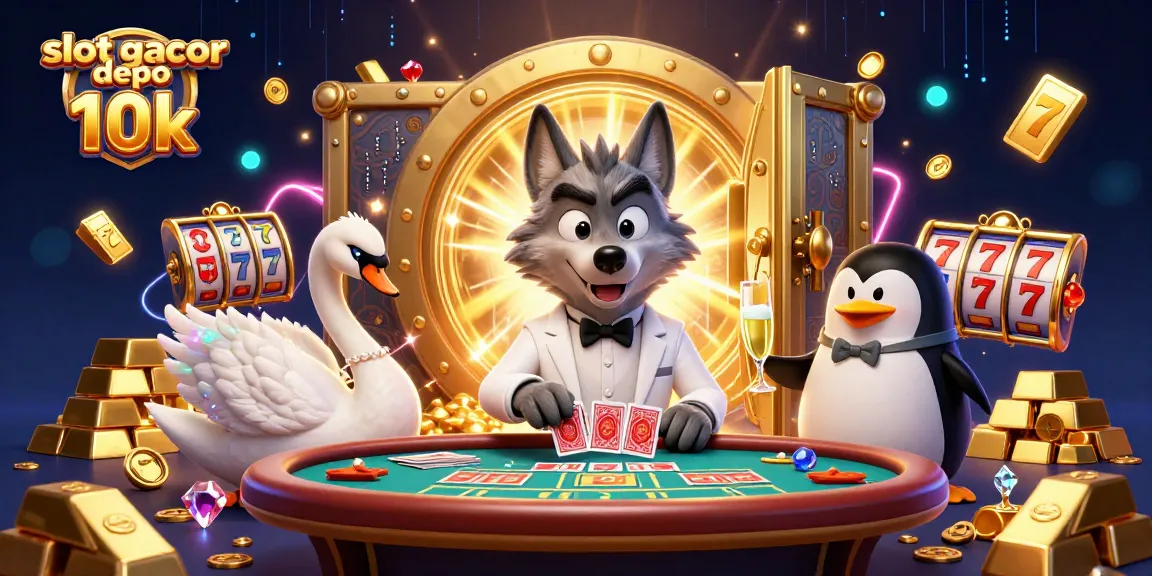 Menangkan jackpot di slot gacor depo 10k dengan ilustrasi kasino megah penuh permata dan keberuntungan.