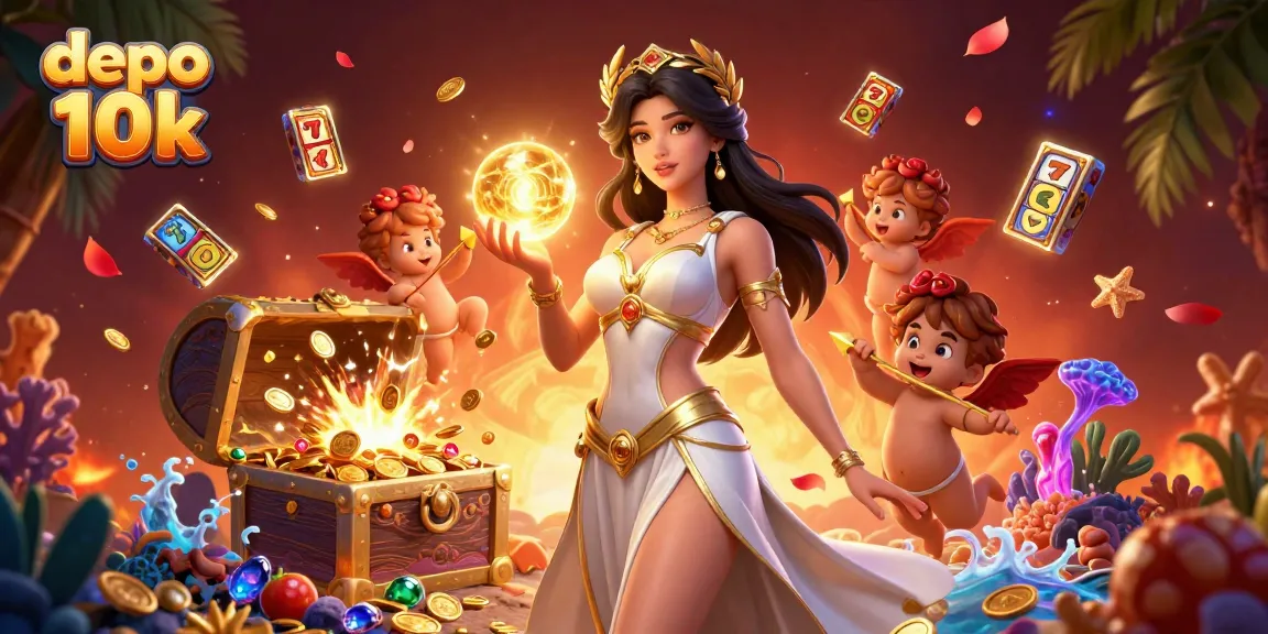 Experience the thrill of depo 10k slots with a captivating Grecian goddess and cherubs.