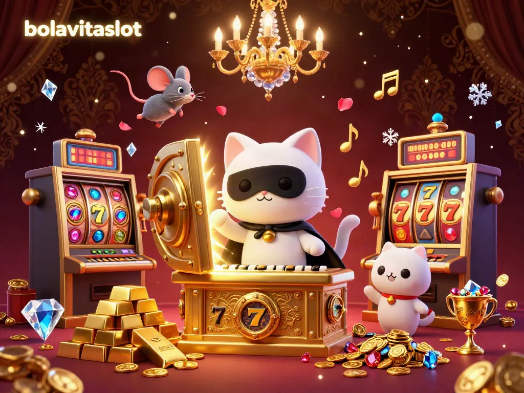 Experience thrilling jackpots with bolavitaslot in a vibrant casino illustration, featuring dynamic slot elements and magical characters.