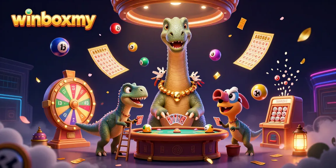 Experience thrilling gameplay and vibrant action in winboxmy with a whimsical dinosaur casino scene.