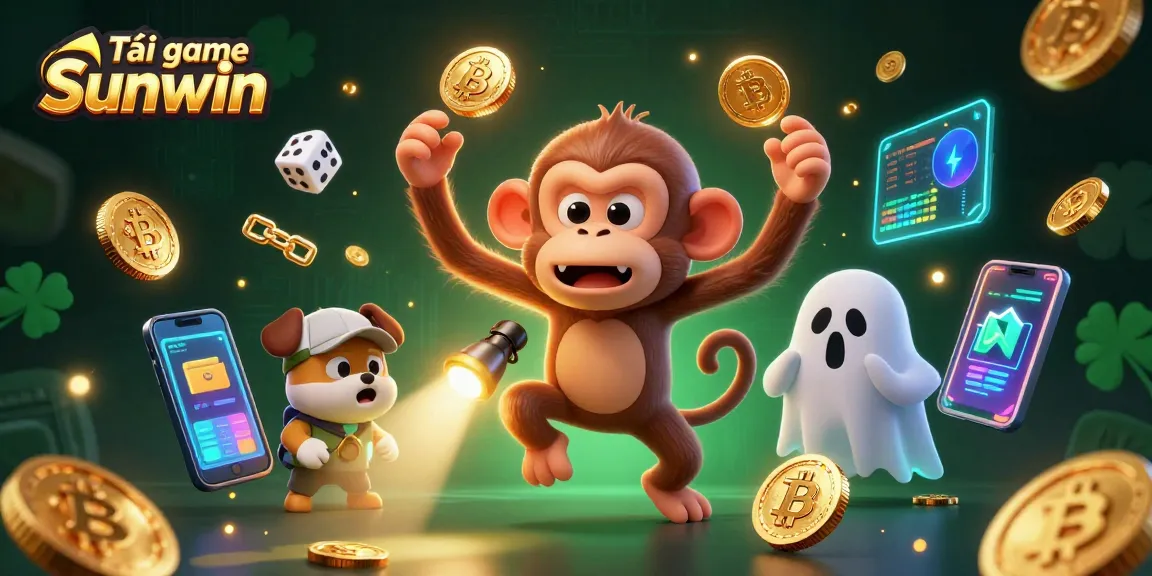 Experience the thrill as you tải game Sunwin with a playful monkey ghost juggling coins in a vibrant casino.