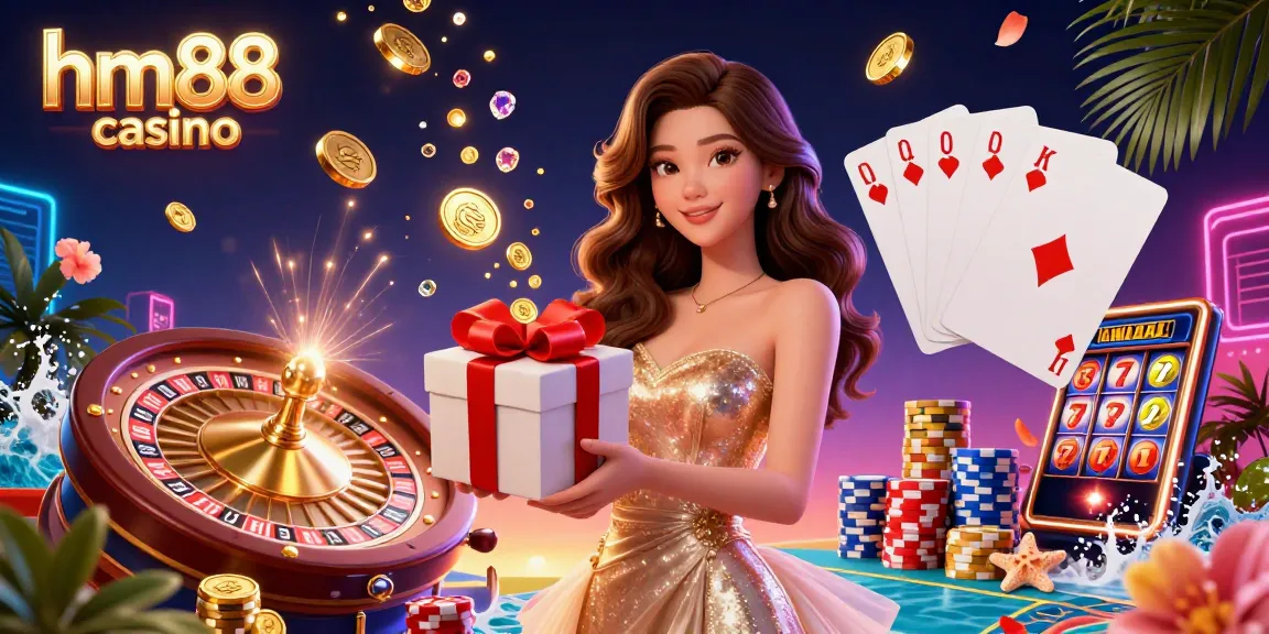 Experience thrilling gaming action at hm88 casino with dynamic rewards and festive visual elements.
