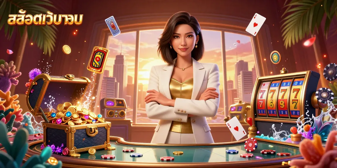 Experience the thrill of สล็อตเว็บตรง in this dynamic 3D illustration featuring vibrant slot reels and jackpot excitement.