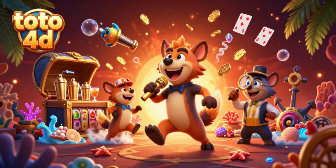 Hyenas entertain at a comedy casino club featuring the exciting layout of toto 4d slots and vibrant game elements.