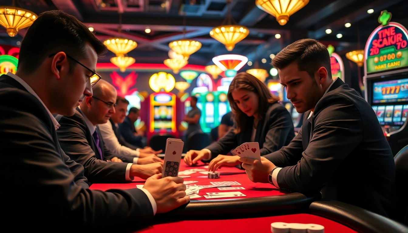 Experience as38 deposit dana tanpa potongan in an engaging casino atmosphere with players at a poker table.