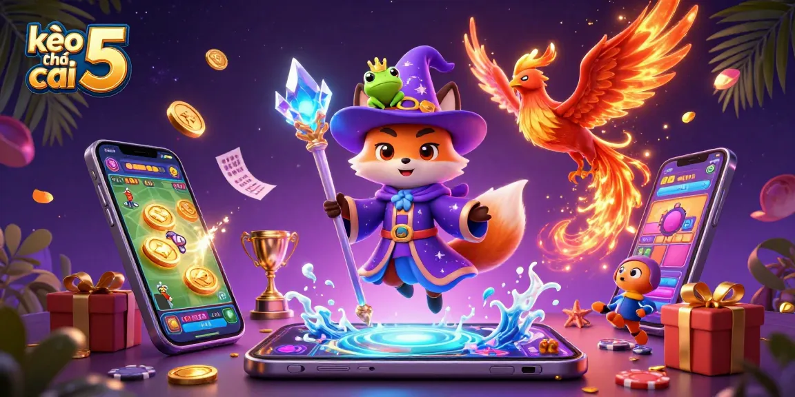 Win big with kèo nhà cái 5 in this vibrant 3D sports betting illustration, featuring dynamic game elements.