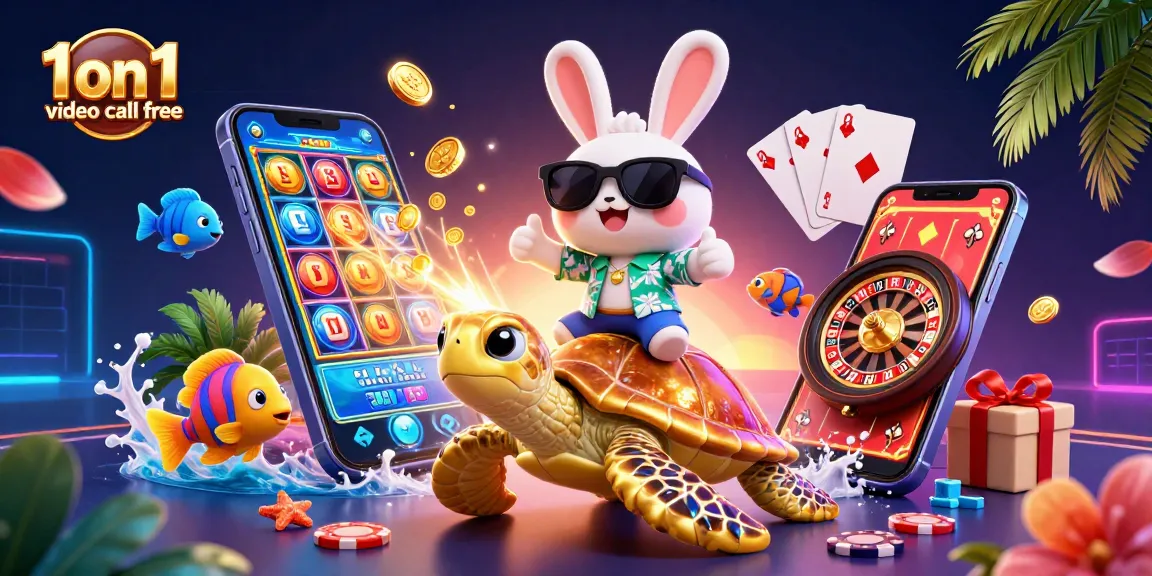 Engage in 1 on 1 video call free with lively characters in a dynamic casino-inspired scene, featuring vibrant slot games.