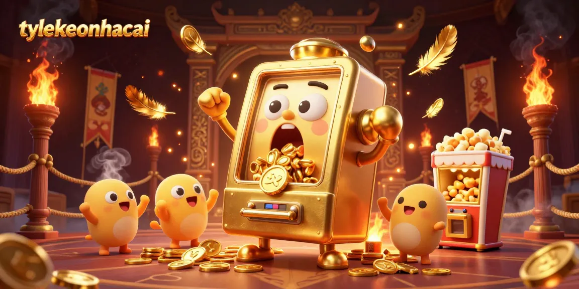 Experience the excitement of tylekeonhacai with a golden slot machine celebrating a jackpot.