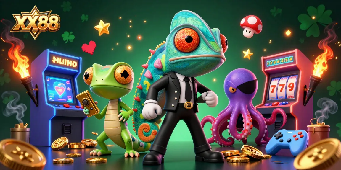 Experience the excitement of XX88 online gaming with vibrant characters and dynamic casino elements.