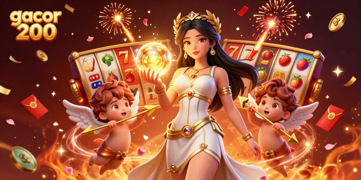 Engage with the vibrant gacor 200 casino experience featuring slot reels, jackpots, and festive elements.