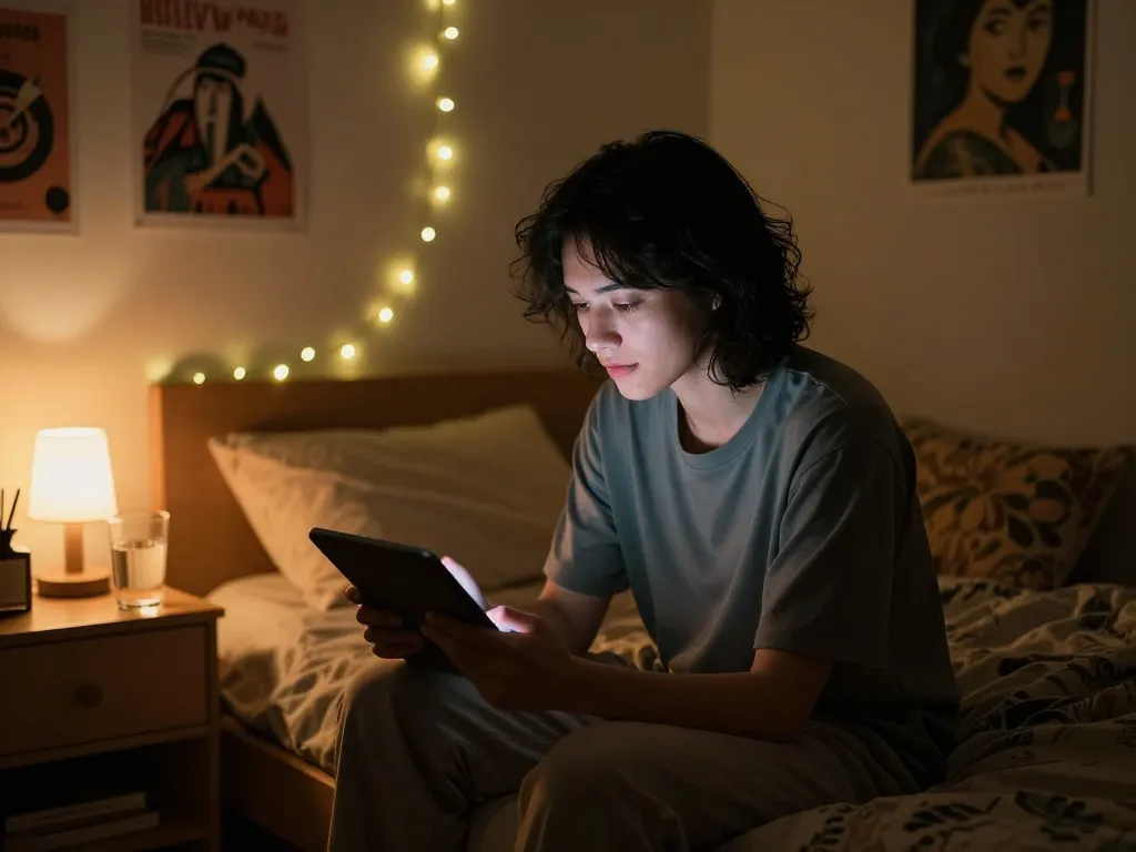 Engaging NSFW AI conversation in a cozy bedroom setting.