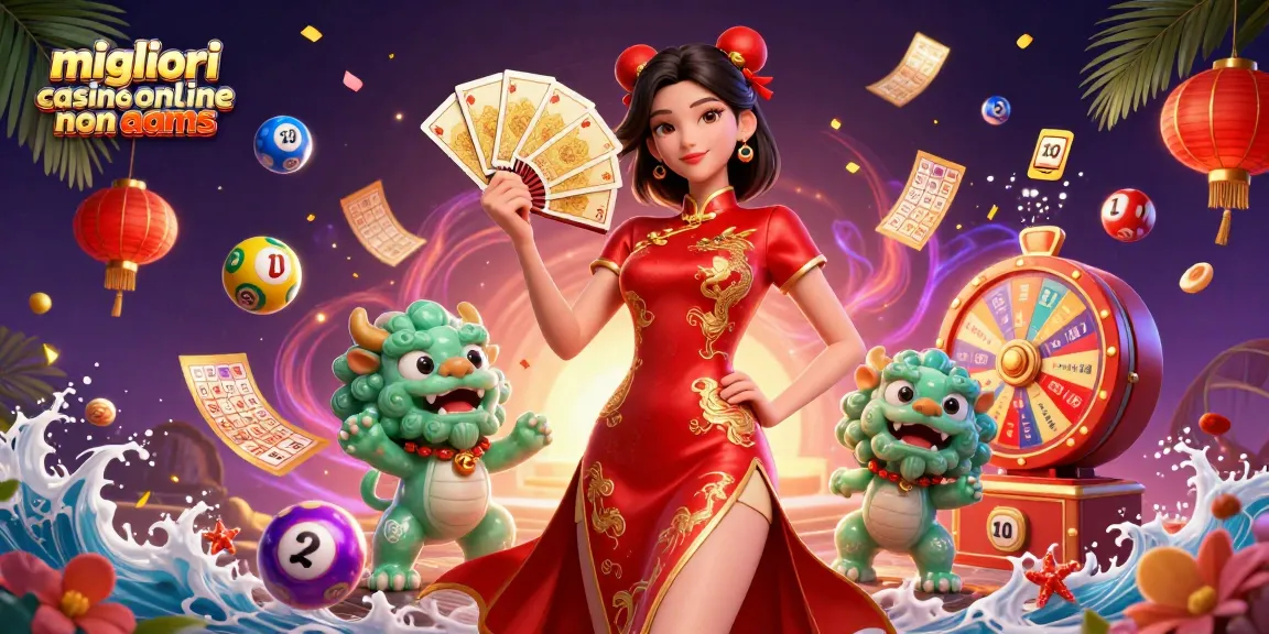 I migliori casinò online non AAMS mostrano elementi di gioco vivaci con una donna in abito qipao e premi della lotteria dinamici