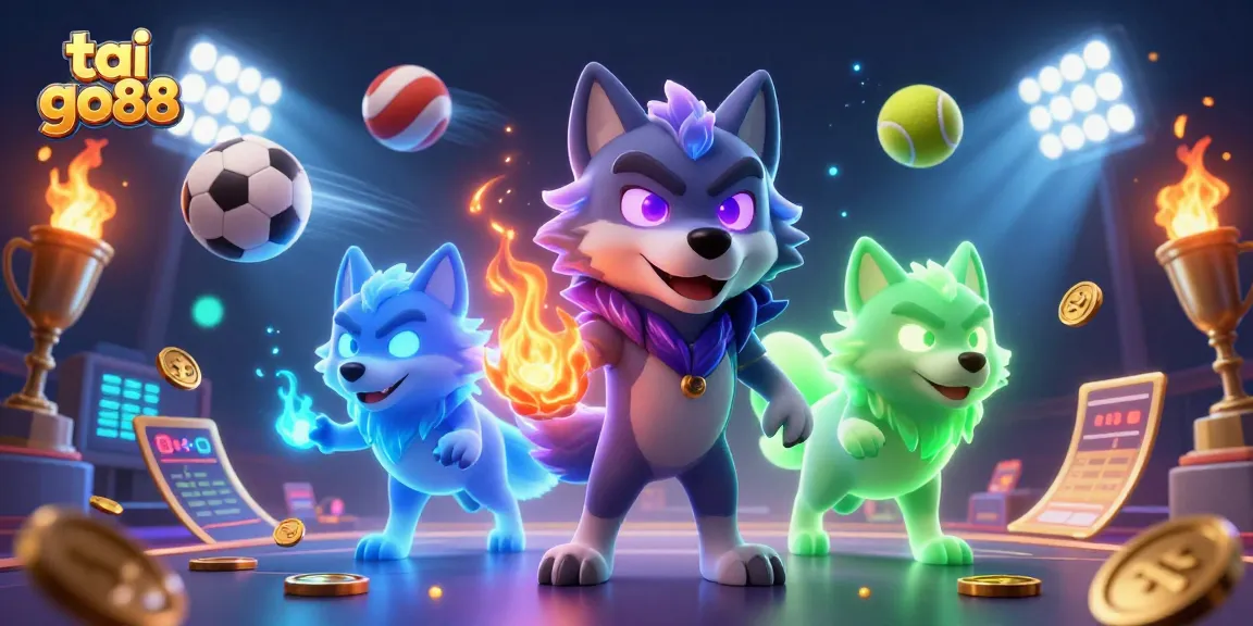Experience the thrill of tai go88 betting with dynamic scenes featuring shadow wolves and sports elements.