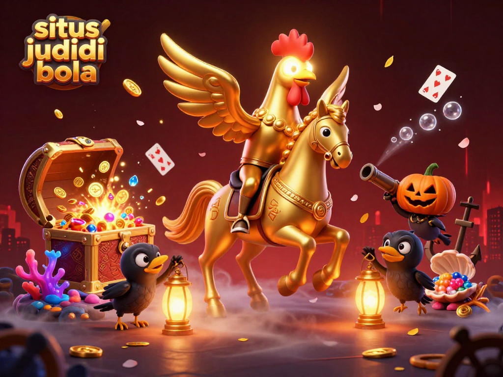 Experience thrilling situs judi bola action with a golden rooster at a midnight casino.